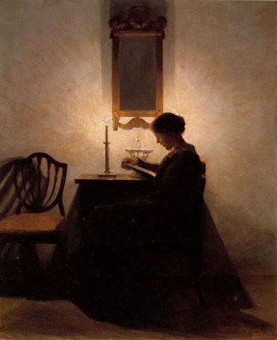 Peter Vilhelm Ilsted Woman Reading by Candlelight 1908